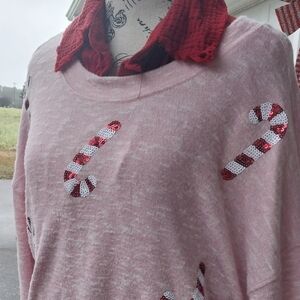Pink Truself Sequin Candy Cane Sweater/1X